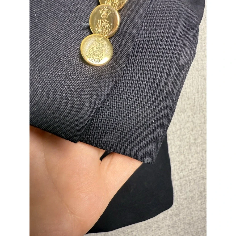Savile‎ Row Navy Blue 100% Wool Two Gold Button Blazer Jacket Size 42 Short